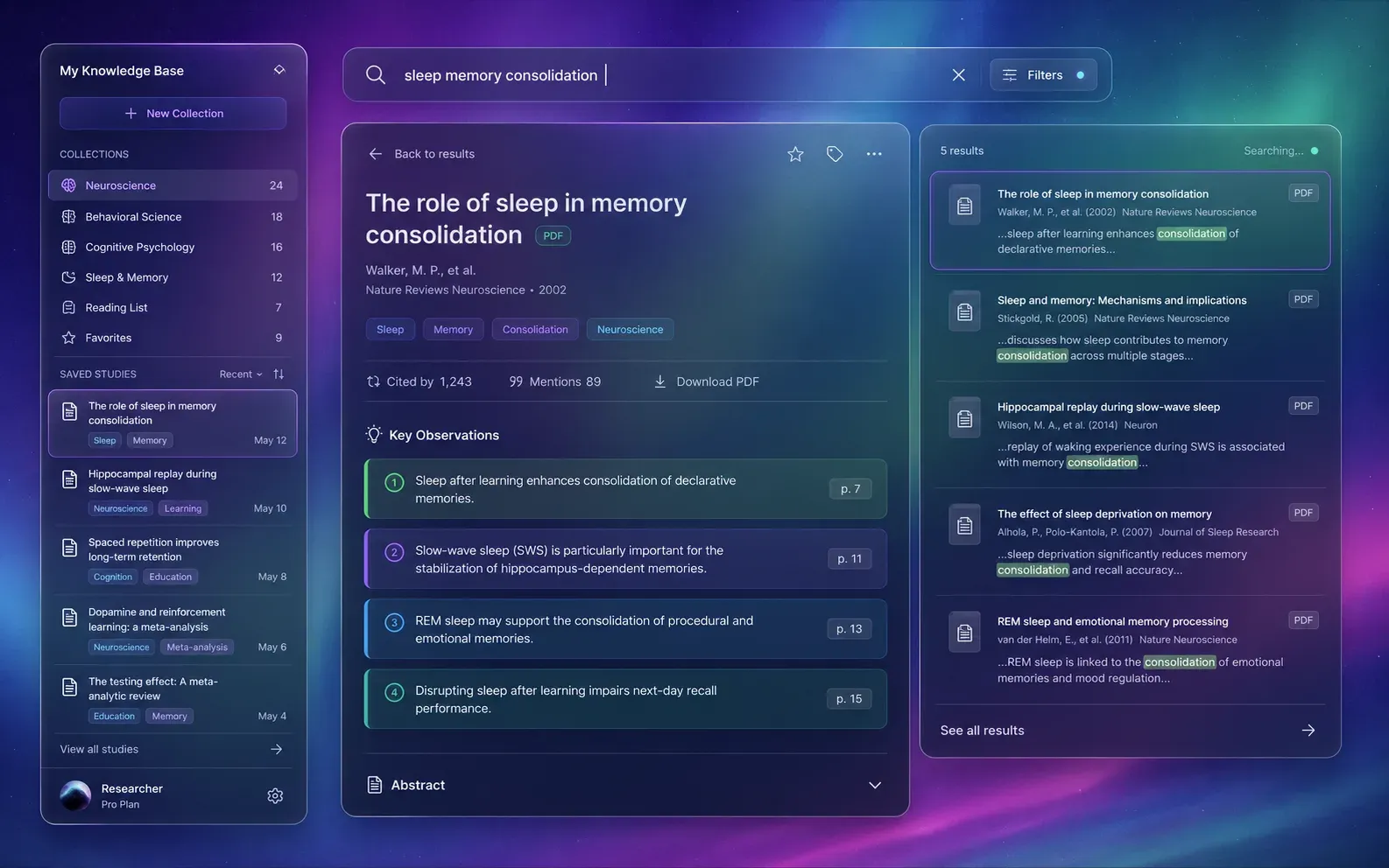 Fieldnote research library interface with highlighted observations