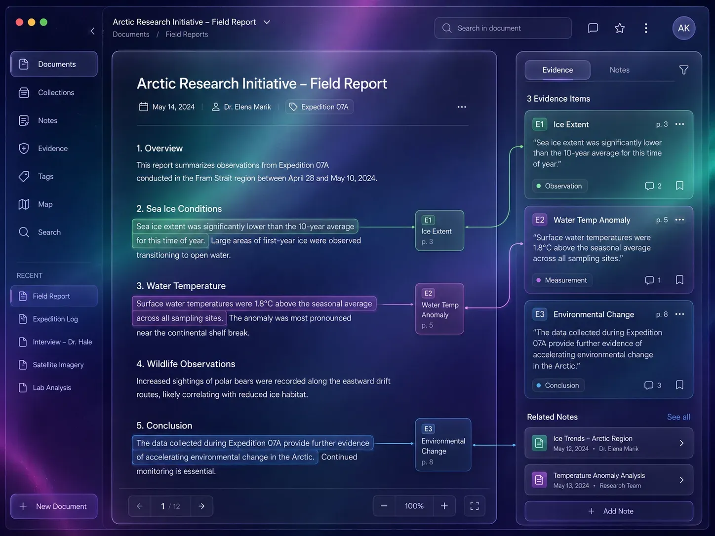 Fieldnote Research Library project view 2